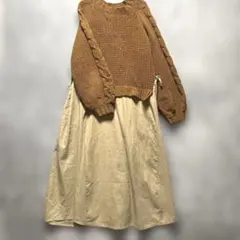 as know as ブラウンニットドッキングロングワンピース 長袖　茶色