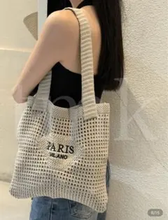 【新品】ニット トートバッグ サマーニット エクリュ ホワイト サブバッグ エコ