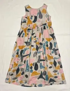 美品✨グラニフ　リネンワンピース　ロング丈　麻　ノースリーブ　カラフル　総柄のサムネイル