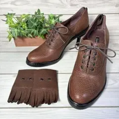 1179【新品】ラボキゴシワークス レースアップ レザー シボ革 茶 24