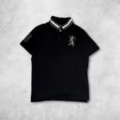 【古着】 GIORDANO ジョルダーノ ポロシャツ 獅子 刺繍 L 黒