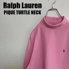 90sラルフローレン鹿の子タートルネックポロシャツ長袖レディースハイネックピンク