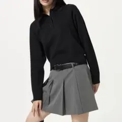 【水通しのみ】UNIQLO ユニクロ スムースコットンポロセーター ブラック M