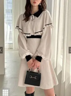 GRLグレイル ケープ付きバイカラーフレアニットワンピース［mb1526］