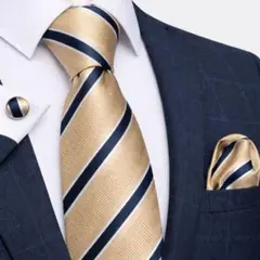 【3点セット】ネクタイストライプ結婚式入学式卒業式金ゴールドネイビーブルー青