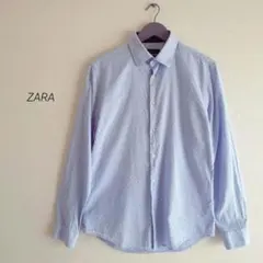 ZARA ザラ 長袖シャツ ドット柄 スリムフィット 凹凸生地 ライトブルー L