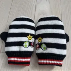 USJ マリオ キノピオ 手袋 ミトン キッズキャラクター刺繍 ストライプミトン