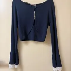 emsネイビー クロップド カーディガン