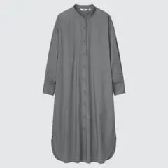 UNIQLO／コットンギャザーロングシャツワンピース／グレー／Ｍ