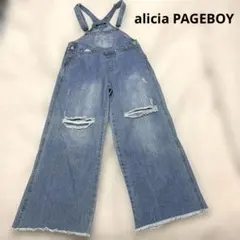 alicia PAGEBOYライトブルーダメージデニムオーバーオールサロペット