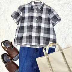 MARGARETHOWELLLARGE CHECKLINENリネンチェックシャツ - メルカリ