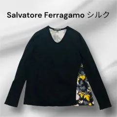 【美品】Salvatore Ferragamoフェラガモ　シルクカットソーM 花