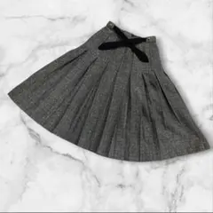 【希少美品】レリアン　ラメ入り　プリーツ　ウール　ひざ丈スカート　グレー