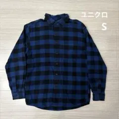 ユニクロ　フランネルチェックシャツ　ブルー　S