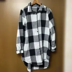 長袖チェックシャツ ブラック・ホワイト　XL