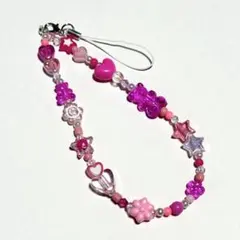 ビーズストラップ　ピンク