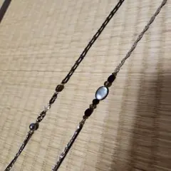 ef et pe ロングネックレス 黒蝶貝と貝パールとスモーキィクオーツ 美品