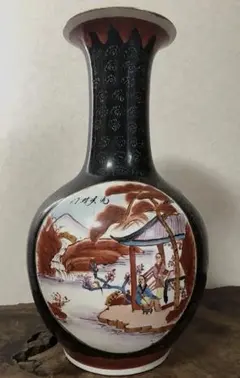 中国美術 花瓶 山水 漢文 1832㌘