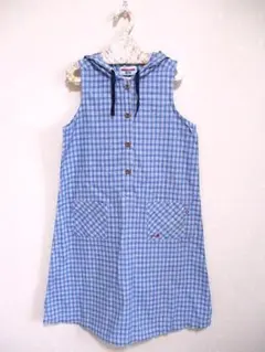 MIKI HOUSE ノースリーブ フード付きワンピース チェック柄 140cm