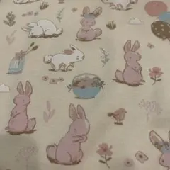 ウサギと花のスムースニット生地