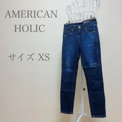 【美品】AMERICAN HOLIC ダメージデニムパンツ ブルー XSのサムネイル