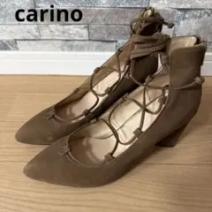 ⭕️carino ブラウン レースアップ 中ヒールパンプス 24.0