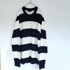 美品　タカキュー　ニット　春　秋　ネイビーとホワイトのストライプ　セーター