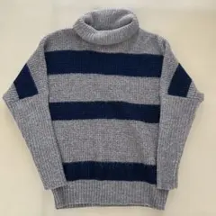 BEAMS HEART タートルネック ニットセーター ベージュネイビー