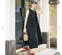 ノースリーブ Aライン ワンピース ネイビー