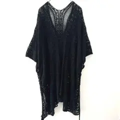 サマーカーディガン クロシェ編み 透かし編み Vネック ブラック 黒 トップス