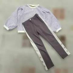 訳あり トレーナーとパンツ 【110】薄紫 茶系 花柄 長袖 長ズボン 普段着