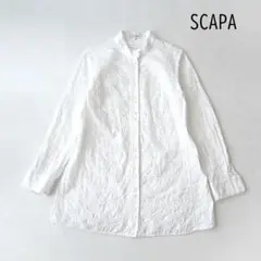 SCAPA スキャパ 刺繍レース バンドカラー チュニックブラウス 38 白