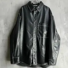 ZARA フェイクレザー シャツジャケット ブラック ステッチ XL メンズ