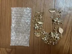 ゴールド 花と葉 ヘッドドレス