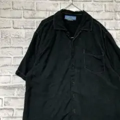 半袖シルクシャツ！アロハ　ブラック L 731