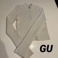ホワイト リブ編み ハイネック トップスMサイズ