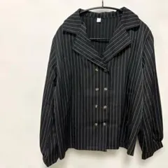 ブラックストライプ ダブルブレストジャケット　バルーン袖　M