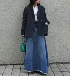 AKTE デニムフレアスカート ロング丈 マキシスカート 2 インディゴ