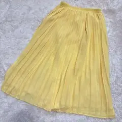 【 美品 】黄 色 春　膝丈　スカート ショコラフィネ　ローブ　プリーツ　フレア