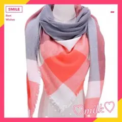 ストール ショール 大判 チェック 三角 旅行 オフィス 綺麗 大きめ オレンジ