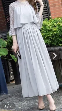 切り替えロング丈 Aラインハイウエスト ワンピース