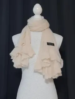 週末値下げ♪LANVIN フリル付きストール マフラー カシミヤ クリーム色