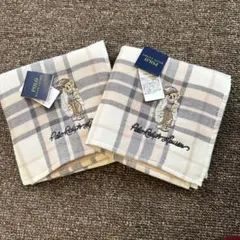 新品　ポロラルフローレン　タオルハンカチ　ポロベア刺繍　チェック　2枚セット
