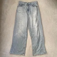 UNIQLO ユニクロ ジーンズ デニム 切りっぱなし ワイド ライトブルー