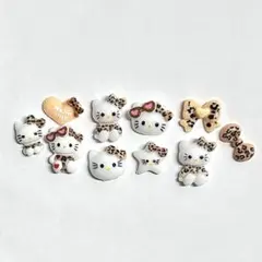 ハローキティ　ヒョウ柄キティネイルパーツ　サングラス　リボン　10個セット