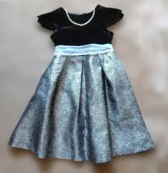 【美品】キッズドレス120サイズ (黒ベルベットと銀色)パールネックレス付き