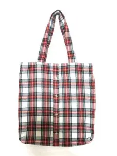 手作りバッグ　赤白黒チェック　ネルシャツリメイク