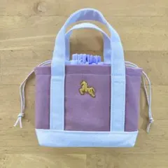 トートバッグ風ミニきんちゃくポーチ　馬スタッズ くすみピンク×アイボリー