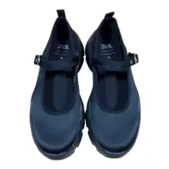 ZARA ザラ　バレエフラットスニーカー　38 黒　厚底　ストラップ　サテンのサムネイル