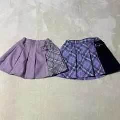 パープル・ピンク　チェック柄 プリーツスカート パンツ付き130 2枚セット
